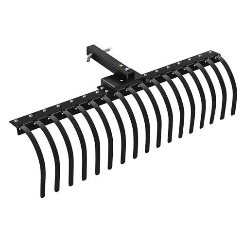 48 Inch Tow Behind Landscape Rake, Black Durable Tractor Rake with 2 Inch Receiver Fit for Lawn Tractor ATV UTV, All Steel Anti-Rust Yard Rake for Pine Needles Leaves Grass Cleanup (48 Inch) - size: 48 Inch
