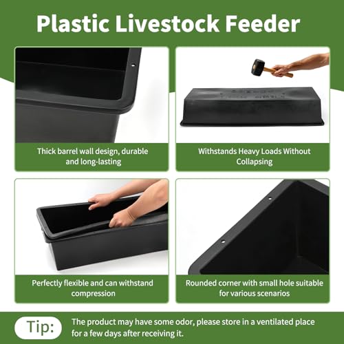 5 Pack 12 Gallon / 48 Quart Plastic Water Troughs for Livestock - color: Black-48Quart, size: 48 Quart