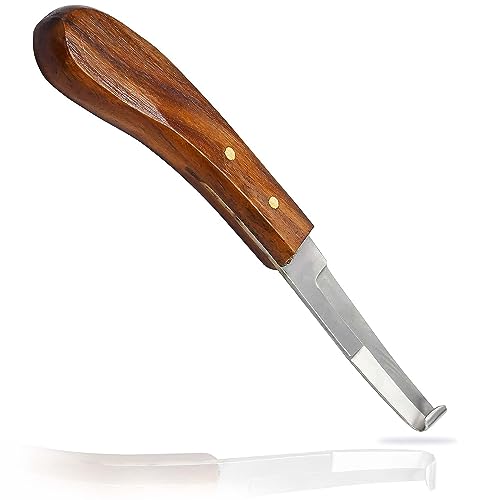 Hoof Knife Long Double Edge Right Hand Farrier Equine Horse Stainless Steel Blade Wooden Handle