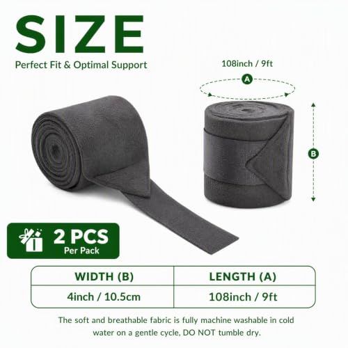 Horse Leg Bandages Professional Horse Standing Wraps Set of 2 for Equine Leg Protection, Support & Recovery, Secure & Easy to Use, Black
