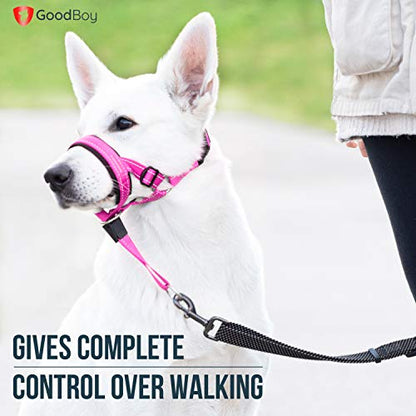 GoodBoy Dog Head Halter with Safety Strap - Stops Heavy Pulling On The Leash - Padded Headcollar for Small Medium and Large Dog Sizes - Head Collar Training Guide Included (Size 4, Pink Nylon) - color: Pink Nylon / Black Padding, size: Size 4 (Pack of 1)