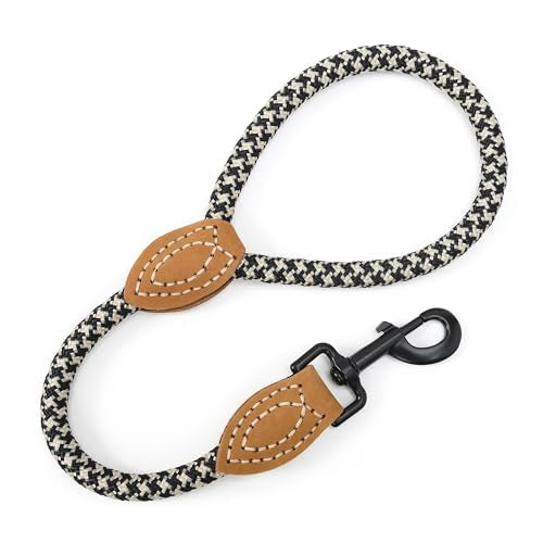 Mile High Life Dog Leash with Genuine Leather-Wrapped Ends, 4/5/6FT - color: Black Khaki, size: 18 Inch-1/2"
