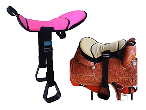 CHALLENGER Horse Western Saddle Youth Neoprene Padded Seat Buddy Stirrups - color: Hot Pink, size: Youth-Small