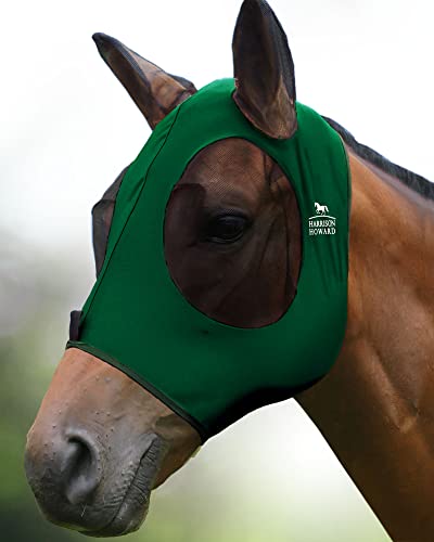 Harrison Howard Super Comfort Stretchy Fly Mask Large Eye Space with UV Protection Soft on Skin with Breathability Deep Green Full Size - color: Deep Green, size: Full(Large)