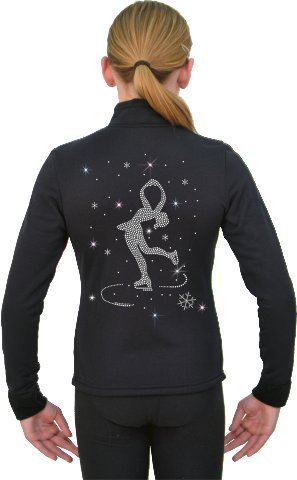 ChloeNoel Figure Skating Solid Polar Fleece Fitted Jacket by Polartec J11 - color: Black W/ Lay Back Spin Skater Crystals, size: 6-8