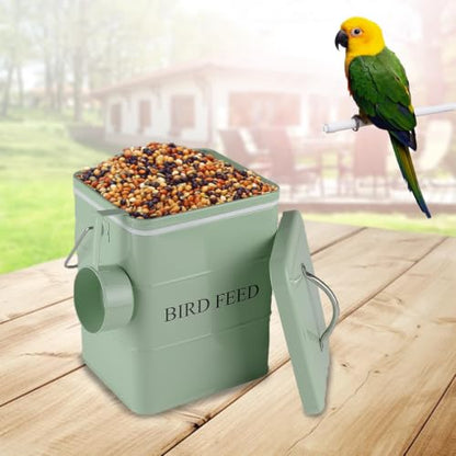 Morezi Bird Seed Storage Container Metal, 6 Lbs Airtight Bird Food Tin - color: Green