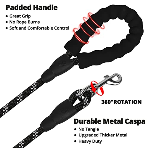 Rope Dog Leash 5 FT: Heavy Duty Leashes with Swivel Lockable Hook Reflective Threads Bungee and Padded Handle - Dog Lead for Large Small Medium Dogs Outside Walking Hiking Black - color: Black, size: 5ft*1/2''