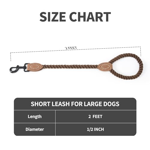 Mile High Life Dog Leash Braided Cotton Rope with Leather-Reinforced Ends - color: Dark Brown, size: 18 Inch-1/2"