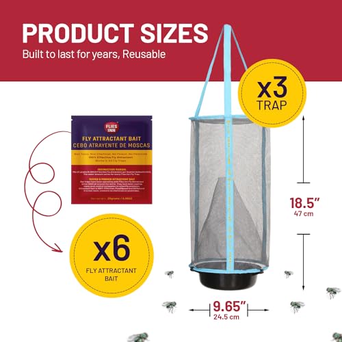 1 Flies Inn LITE Fly Cage Ranch Fly Trap with 2 Flies Inn Fly Bait Refill, Low Odor, Reusable, Built to Last for Years (3 Trap + 6 Bait, 1) - style: 3 Trap + 6 Bait