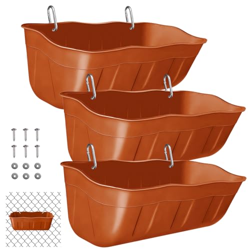 Chicken Feeder Waterer,Hanging Goat Feeders,Feed Trough 3.5 Quart 3 Pack,Hanging Fence Feed Trough for Poultry Livestock,Terracotta - color: Terracotta, size: 3.5 Quart (3 Pack)