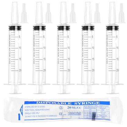 20ml Syringe for Liquid,20 Pack Large Plastic Syringes with Adapters and Cap,Individually Sealed Syringe for Feeding,Irrigation Water and Scientific Labs - size: 20ML