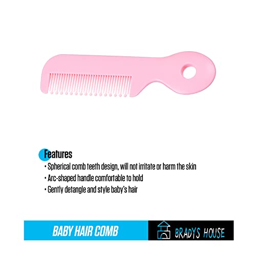 BRADYS HOUSE - 3 Piece Baby Hair Brush and Comb Set for Newborns and Toddlers (Pink)