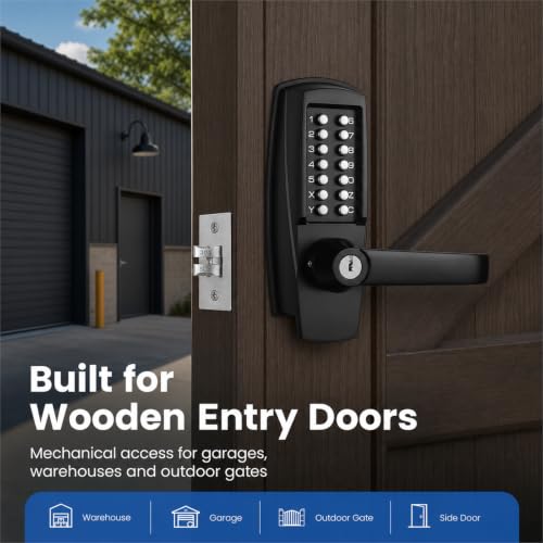 Commercial Keypad Lock with Handle, Battery-Free Mechanical Door Lock - color: Black