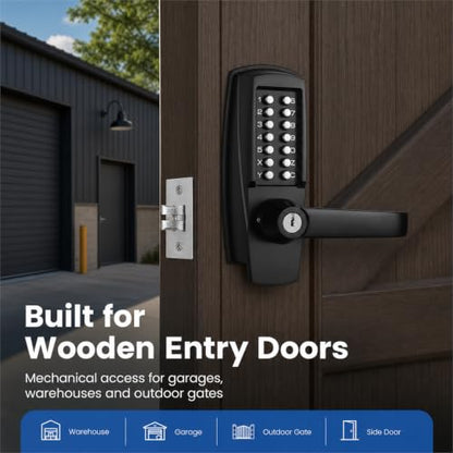 Commercial Keypad Lock with Handle, Battery-Free Mechanical Door Lock - color: Black