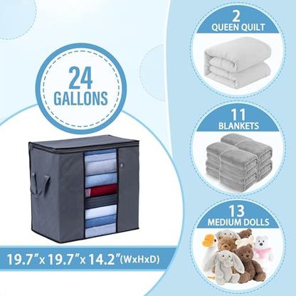 VENO 3 Pack X-Large Clothes Storage Bag w/ Reinforced Handle 24 Gallon | Thick Container Bins Organizer for Blankets, Comforters, Bedding, Foldable w/ Sturdy Zipper, Clear Window(Tall 24 Gallon) - size: Tall, 24 Gallon, Set of 3