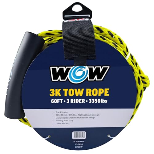 Wow Sports Tow Rope for Towable Tubes - 60 ft - 16-Strand Braided Polypropylene