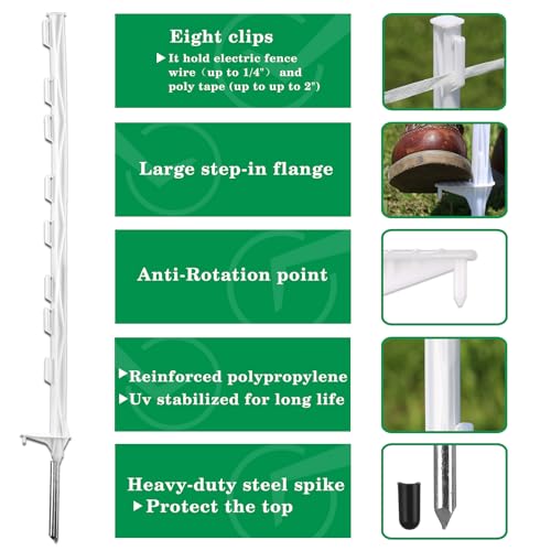 50 Pack 48'' Plastic Step-in Electric Fence Posts,Temporary Fence Stakes - color: White, size: 50 Pack