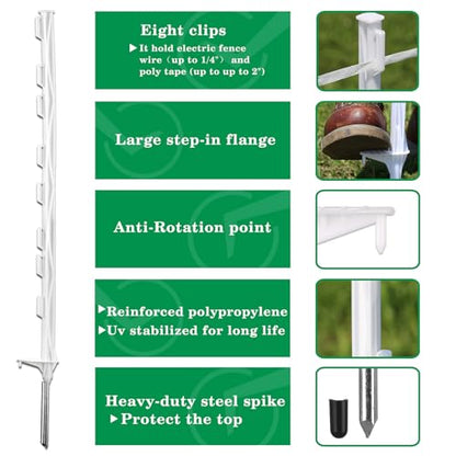 50 Pack 48'' Plastic Step-in Electric Fence Posts,Temporary Fence Stakes - color: White, size: 50 Pack