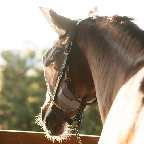 Plus Size Horse Fly Mask with Ears, Built-in Visor, UV Protection