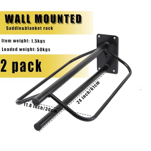2 Pack Saddle Rack with Pad Bar,Heavy Duty Wall Mounted Saddle Stand Saddle Pad Rack for English Western Saddles Horses Blanket,Black - style: One Bar-2PCS
