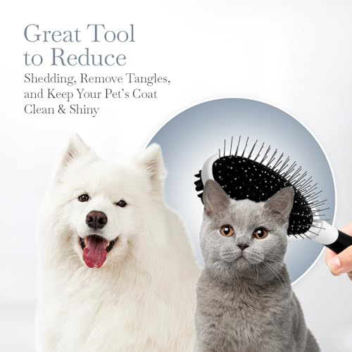Fuller Brush 2-in-1 Double-Sided Pet Brush - Electroplated Round-Ended Steel Pins Positioned Into a Flexible Cushion on One Side & Nylon Bristles - Remove Shedding - Tool For Grooming Dogs & Cats - size: 2-in-1 Double-Sided