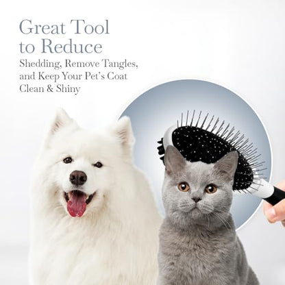 Fuller Brush 2-in-1 Double-Sided Pet Brush - Electroplated Round-Ended Steel Pins Positioned Into a Flexible Cushion on One Side & Nylon Bristles - Remove Shedding - Tool For Grooming Dogs & Cats - size: 2-in-1 Double-Sided