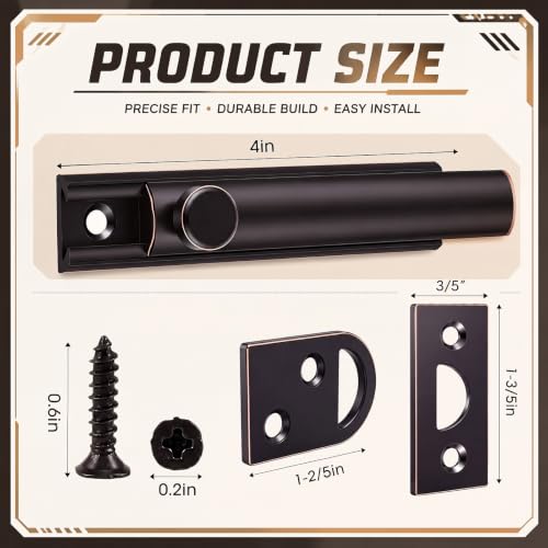 Lothee 4" 4 Pcs Brass Surface Bolt Door Latch, Rubbed Bronze - color: Rubbed Bronze, size: 4 Inch