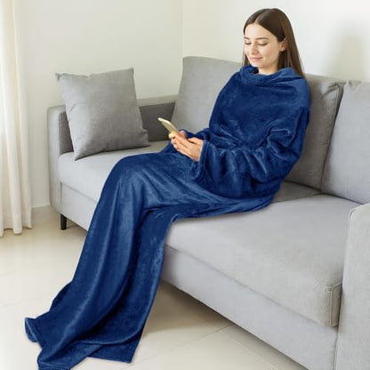 Catalonia Wearable Blanket with Sleeves for Women & Men, Fleece Wrap Throw - color: Navy