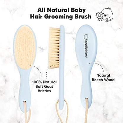 KeaBabies Baby Hair Brush and 4-Pack Muslin Swaddle Blankets for Baby Boys, Girls - Baby Brush with Soft Goat Bristles, Organic Baby Blankets for Girl, Boy