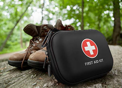 Mini First Aid Kit, 100 Pieces Water-Resistant Hard Shell Small Case - Perfect for Travel, Outdoor, Home, Office, Camping, Hiking, Car (Black) - color: Black