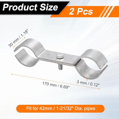 HARFINGTON 2pcs Chain Link Fence Panel Clamps 1-5/8" Stainless Steel Dog Kennel Clamps Fence Connector Temporary Dog Cage Hardware Parts with Bolts and Nuts for Round Pipe Panel - size: 1-5/8"