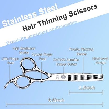 Hair Cutting Scissors Shears kit,Professional Edge Sharp Hair Scissors set,Barber Hairdressing Texturizing Thinning shears,Haircuting Styling Scissor kit Japanese 6.5 Inch (Silver)
