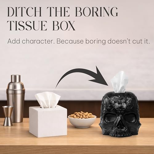 Gothic Skull Tissue Box Cover, Black, Square by Death Decor - color: Black