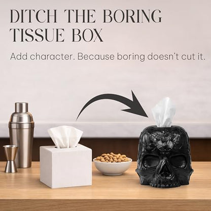 Gothic Skull Tissue Box Cover, Black, Square by Death Decor - color: Black