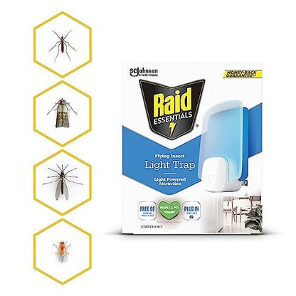 Raid Essentials Flying Insect Light Trap Refills, 2 Light Trap Refill Cartridges, Featuring Light Powered Attraction