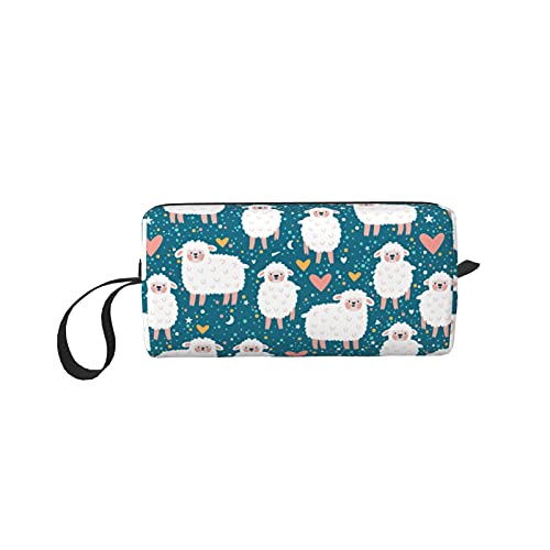 Cute Sheep Love Travel Makeup Bag Cosmetic Organizer Zipper Pouch