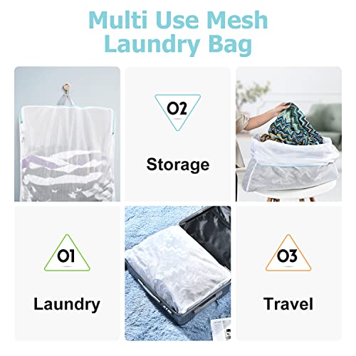 OTraki Large Mesh Laundry Bags 24x32 inch Hanging Delicates Mesh Laundry Bag with Handles Lingerie Bags Washing Machine Bag Zipper Opening,Don't Drying, Melting 140-176℉,White - size: 24 x 32 inch