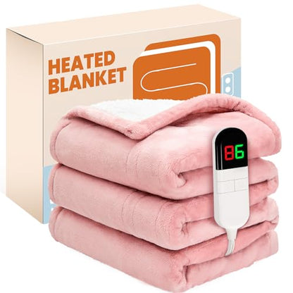 Electric Heated Blanket Throw 50"x60", 8 Heat leavls and 1-8H Auto Off | Fast Heating, Over-Heat Protection&ETL Certification, Soft Flannel Sherpa, Machine Washable, Suitable for Bed and Sofa - color: Pink, size: Throw-50" x 60"