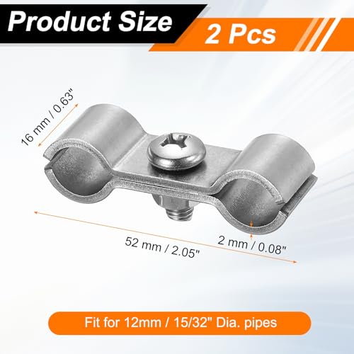 HARFINGTON 2pcs Chain Link Fence Panel Clamps 15/32" Stainless Steel Dog Kennel Clamps Fence Connector Temporary Dog Cage Hardware Parts with Bolts and Nuts for Round Pipe Panel - size: 15/32"