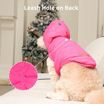 Vecomfy Warm Dog Coats with Hoodie,Winter Dog Jackets for Medium Dogs - color: Pink, size: Large