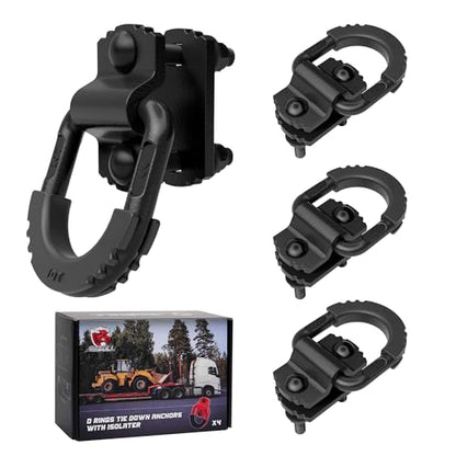 D-Ring Tie Down Anchors with Rubber Isolators, 4 Pack Heavy Duty 10 Ton Capacity Carbon Steel, Bolt-On with Mounting Hardware, Zinc & Powder Coated for Trailer, Truck, Pickup, Garage-Black - color: Black