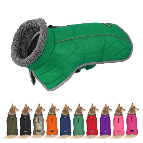 Fragralley Dog Coat Medium, Waterproof Dog Jacket with Warm Fleece Lining, Adjustable Reflective Dogs Winter Coat, Turtleneck Pet Coats for Cold Weather (Green M) - color: Green, size: Medium