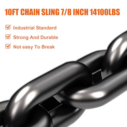 4 Chain Lifting Sling with Hooks 10Ft x5/16 inch 14000lbs 6.4 Ton for 4 Way Chain Lift
