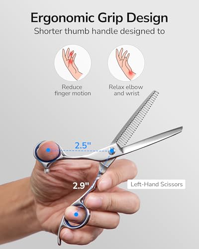ULG Left-Handed Hair Thinning Scissors, Thinning Shear for Hair Cutting 6.5 inch Professional Barber Scissors Salon Texturizing Shears Made of Japanese Stainless Steel - color: Blue-left
