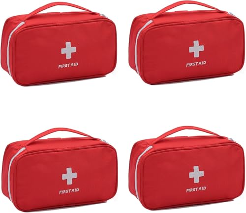 4Pcs Red Empty First Aid Bag Portable Medical Storage Bag