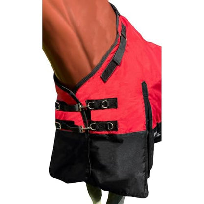 1200 Denier Mid Weight Waterproof Turnout Blanket w/Adjustable Neck - color: Red - Black, size: 81