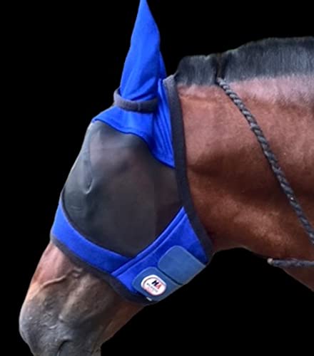 Majestic Ally Horse Fly Mask with Ears, Comfort Durable Fine Mesh, Soft Fleece Touch on Skin, Protect Eyes and Ears (Royal Blue) - color: Royal Blue