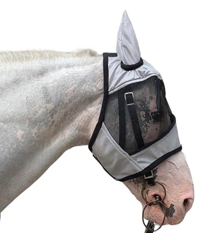 Majestic Ally Horse Fly Mask with Ears, Silver - color: Silver