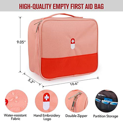 First Aid Bag, Empty Medical Supplies Organizer Bag Trauma Kit for Traveling Hiking Camping Backpacking Cycling, Pink