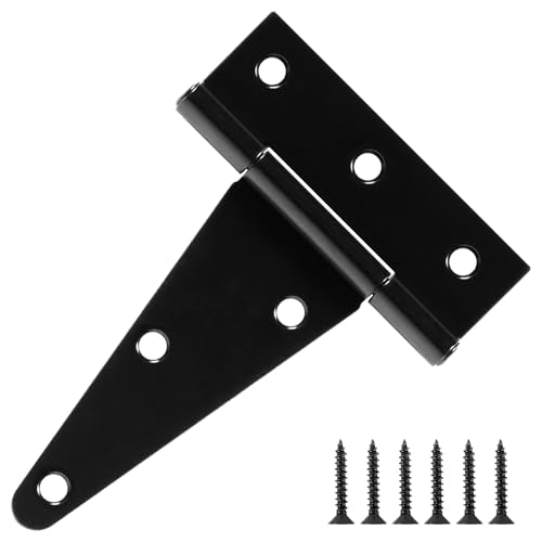 TDCHINGES T Strap Black Gate Door Hinges for Wood Fence Box 4 Pack 4 Inch - size: 4Pack-4inch